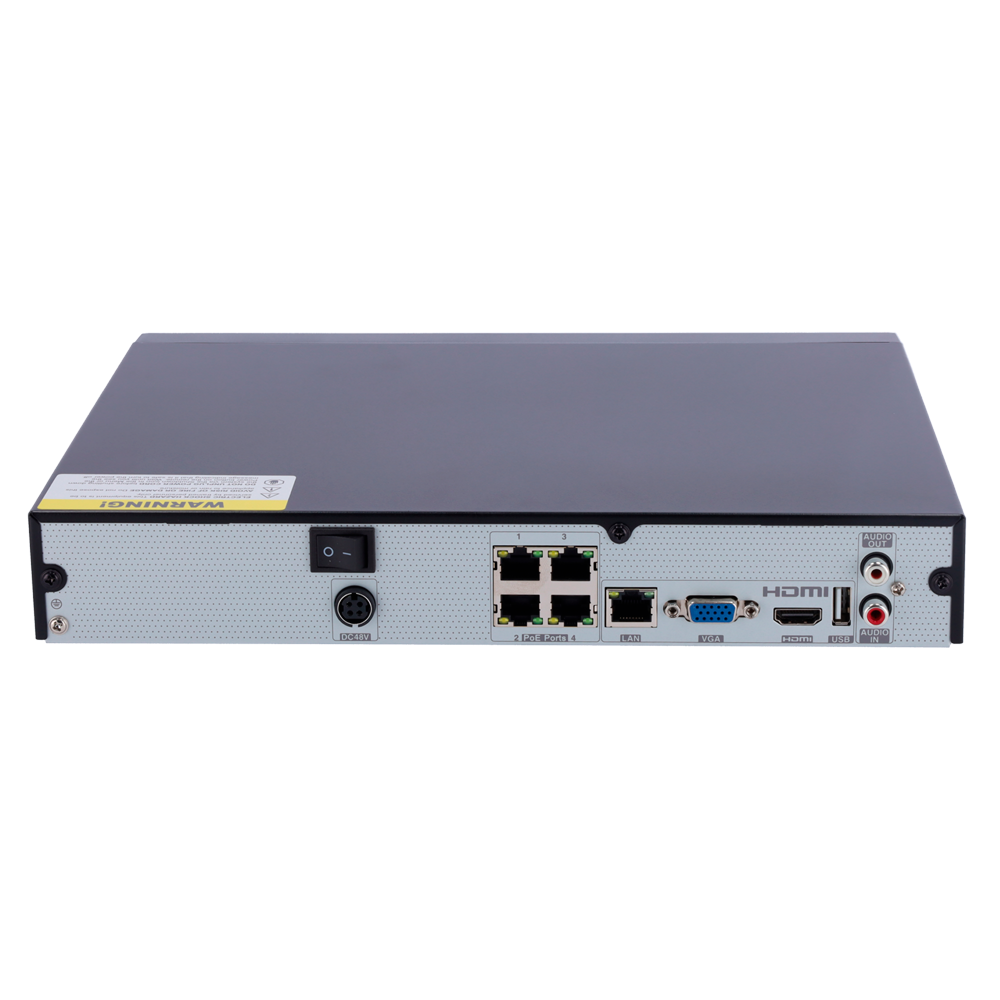 Safire Smart - NVR video recorder for B1 range IP cameras - 4 CH video PoE 40W / H.265 compression - Resolution up to 8Mpx / Bandwidth 40Mbps - HDMI 4K and VGA output - Supports VCA events from IP cameras / POS function