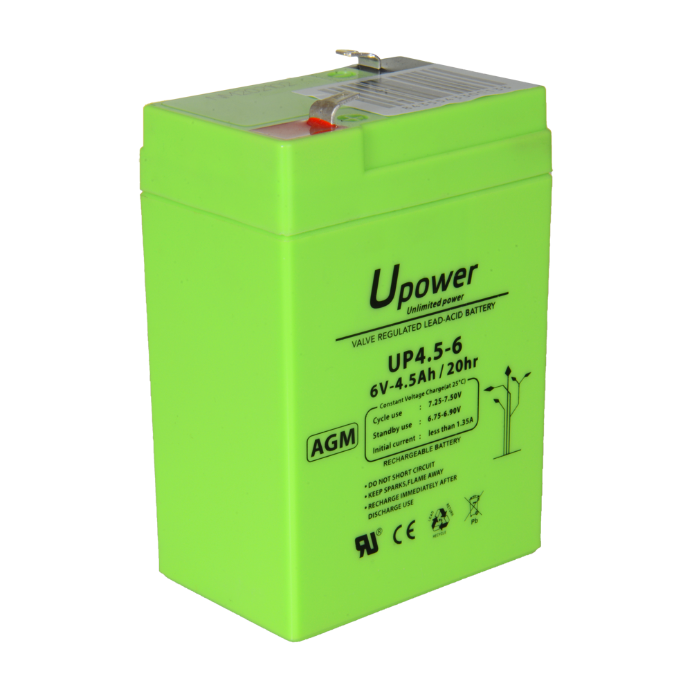 Upower - Rechargeable battery - AGM lead-acid technology - Voltage 6 V - Capacity 4.5 Ah - 106 x 70x 47/ 810g - For backup or direct use