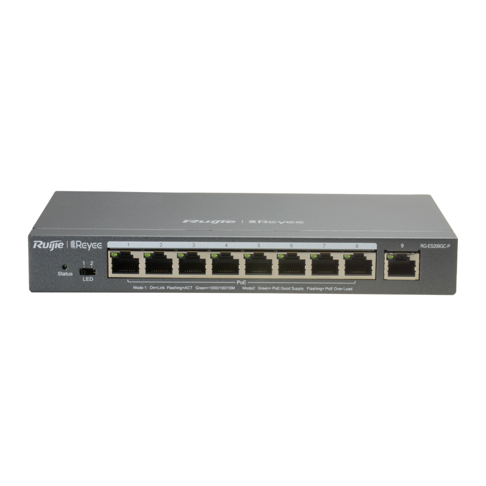 Reyee Switch PoE Cloud Gestibile L2 - 8 porte PoE 802.3af/at + 1 Uplink RJ45 - 8 RJ45 10/100/1000Mbps + 1 RJ45 10/100/1000Mbps - 30W per porta 802.3af/at / Massimo 120W - VLAN/Port Isolation/Loop Detection - Limite di Velocità della Porta