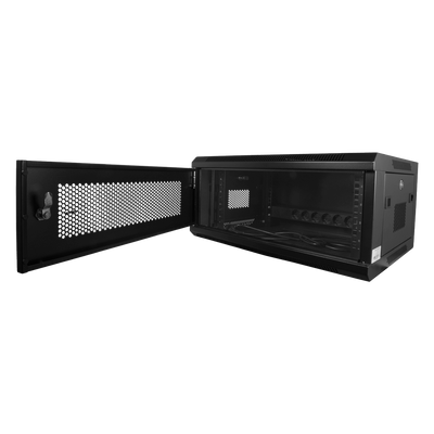Wall-mounted rack cabinet - Up to 6U 19" rack - Up to 60 Kg load - Mesh panels on front and sides for ventilation - Cable inputs - 6-socket line included