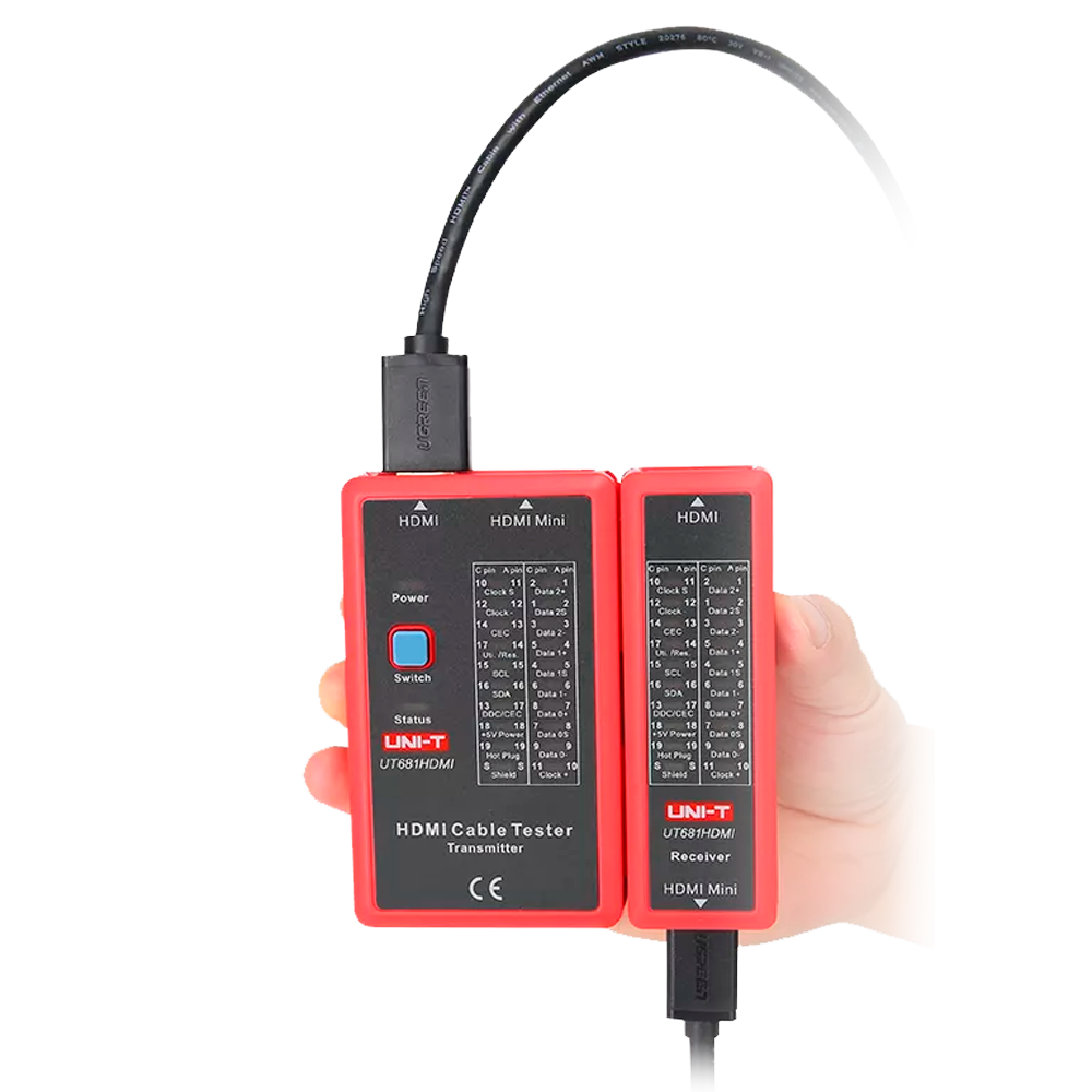 Probador de cables - Comprobación del estado de los cables HDMI/MINI-HDM - Evaluación de cables en cortocircuito y cruzados - Comprobación del estado del blindaje del cable - Modo de prueba de escaneo - Apagado automático