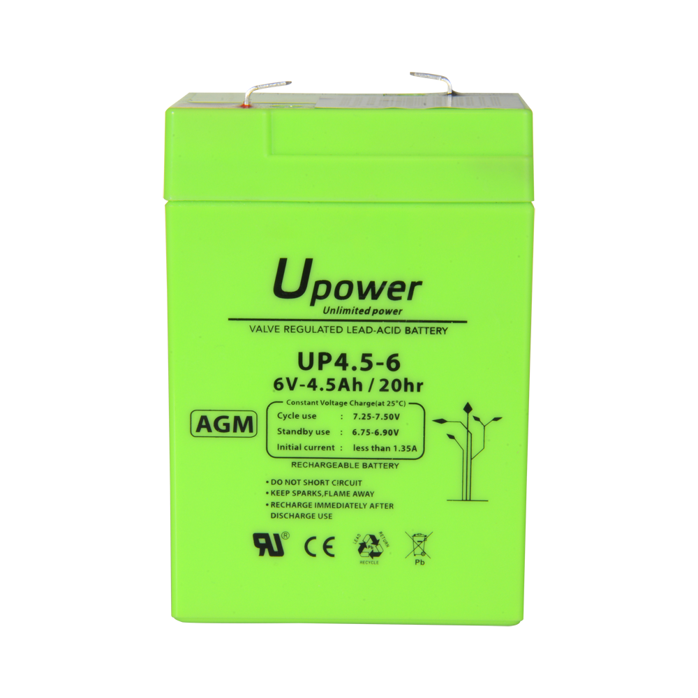 Upower - Rechargeable battery - AGM lead-acid technology - Voltage 6 V - Capacity 4.5 Ah - 106 x 70x 47/ 810g - For backup or direct use