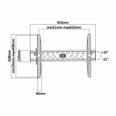Bracket for LCD monitor - Wall installation - Tilt between -15º and +10º - Distance from wall 74mm - Load resistance 50 Kg - Screens 37"~70"