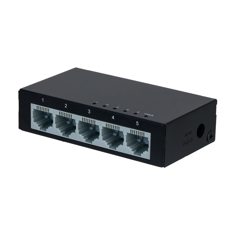 Switch Branded Fast Ethernet - 5 puertos RJ45 - Velocidad 10/100Mbps - Buffer mejorado para transmisión de video - Plug and Play - Carcasa Metálica para mayor robustez
