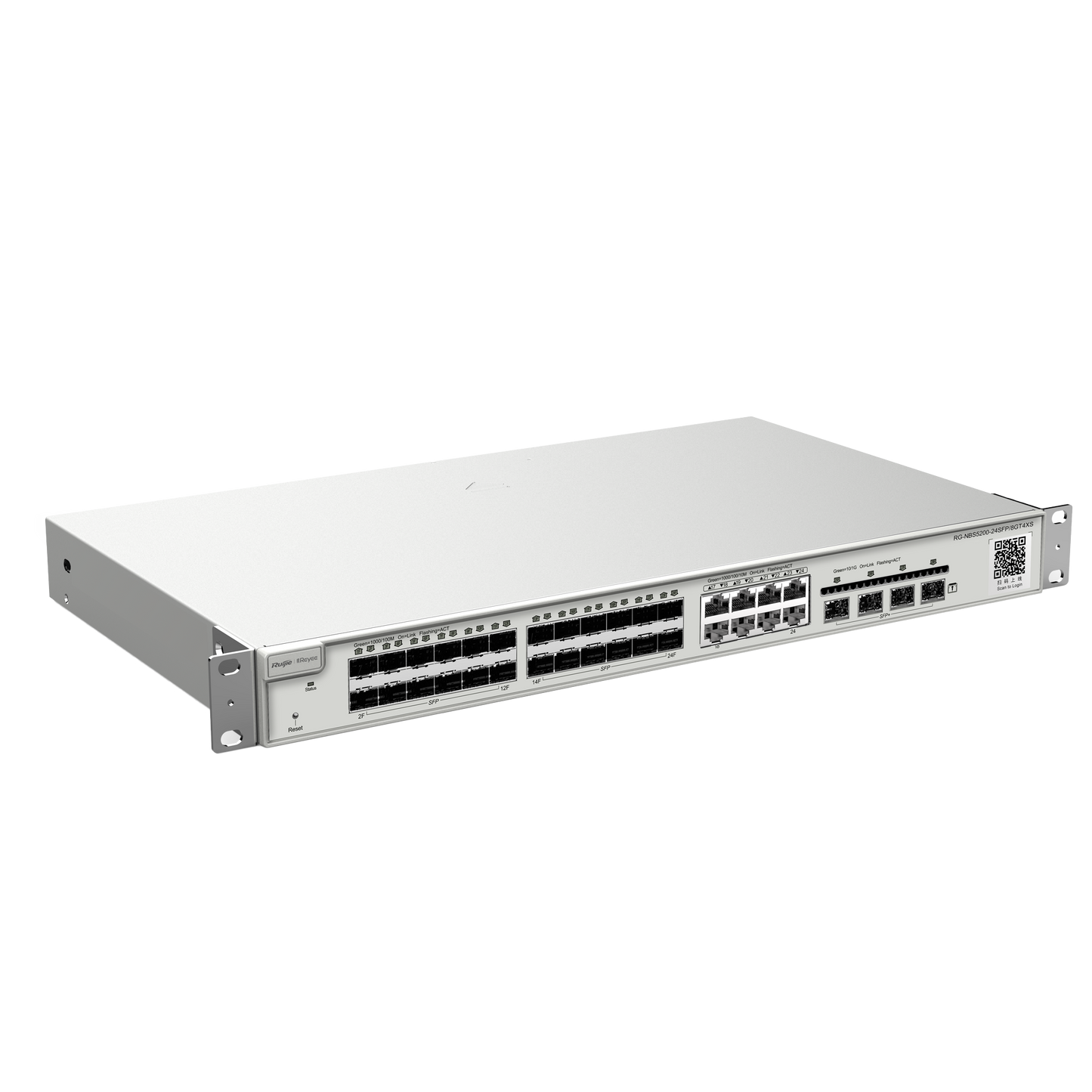 Reyee Switch Cloud Layer  2+ - 24 porte SFP Gigabit  (8 Porte Combo RJ45) - 4 porte SFP+ 10 Gbps - Static LAG/DHCP Snooping/IGMP Snooping/Port Mirroring - VLAN/Port Isolation/STP/RSTP/ACL/QoS - Server DHCP/Rotte statiche
