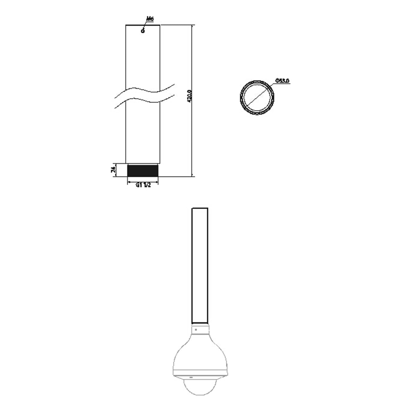 Extension for ceiling mounting - Suitable for motorized Domos - Aluminum alloy - For outdoor use - 420 (Al) x 53 (Ø) mm