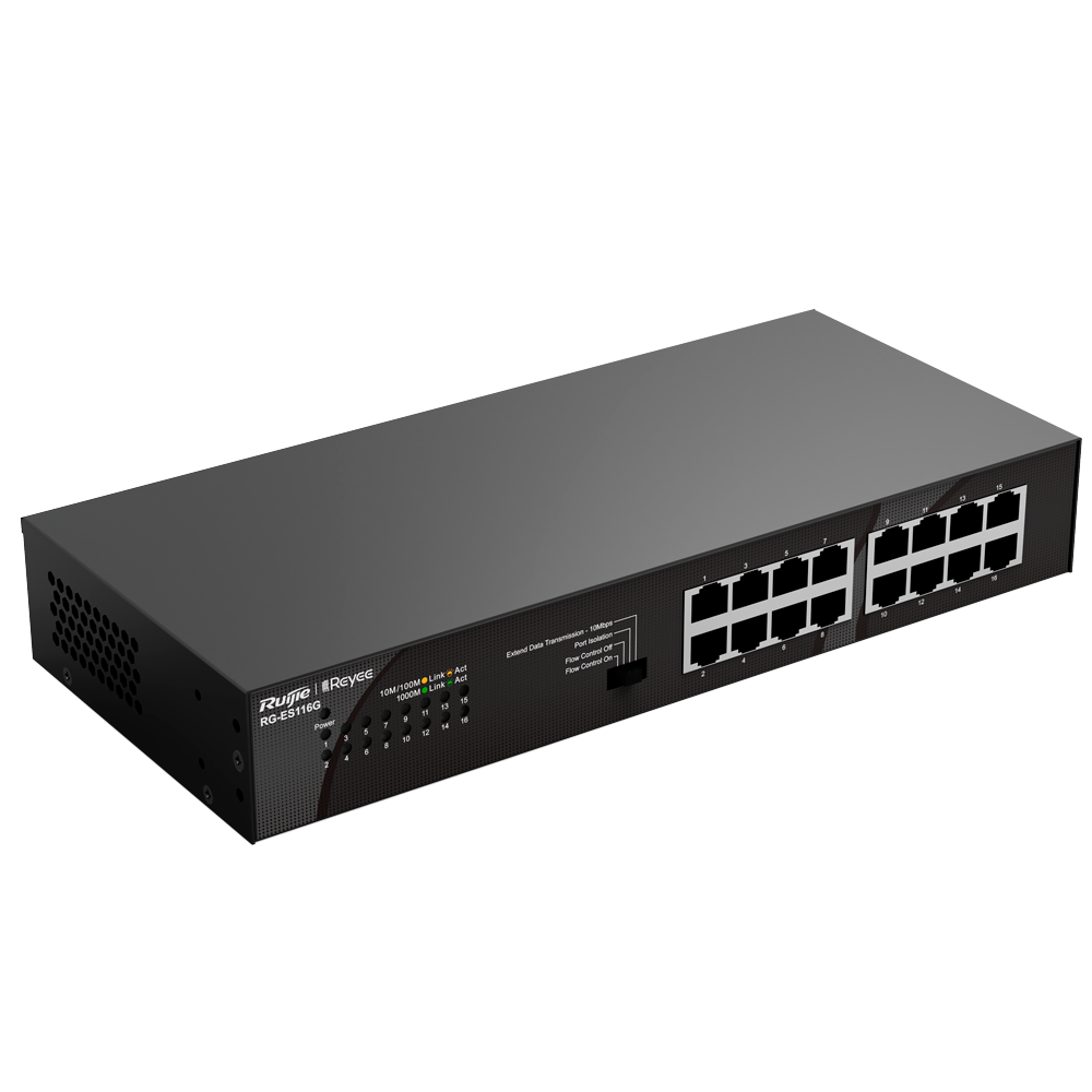 Reyee Switch da Tavolo - Alloggiamento in Metallo - Montaggio su rack - 16 porte RJ45 - Velocità 10/100/1000 Mbps - Plug and Play - Tecnologia a risparmio energetico