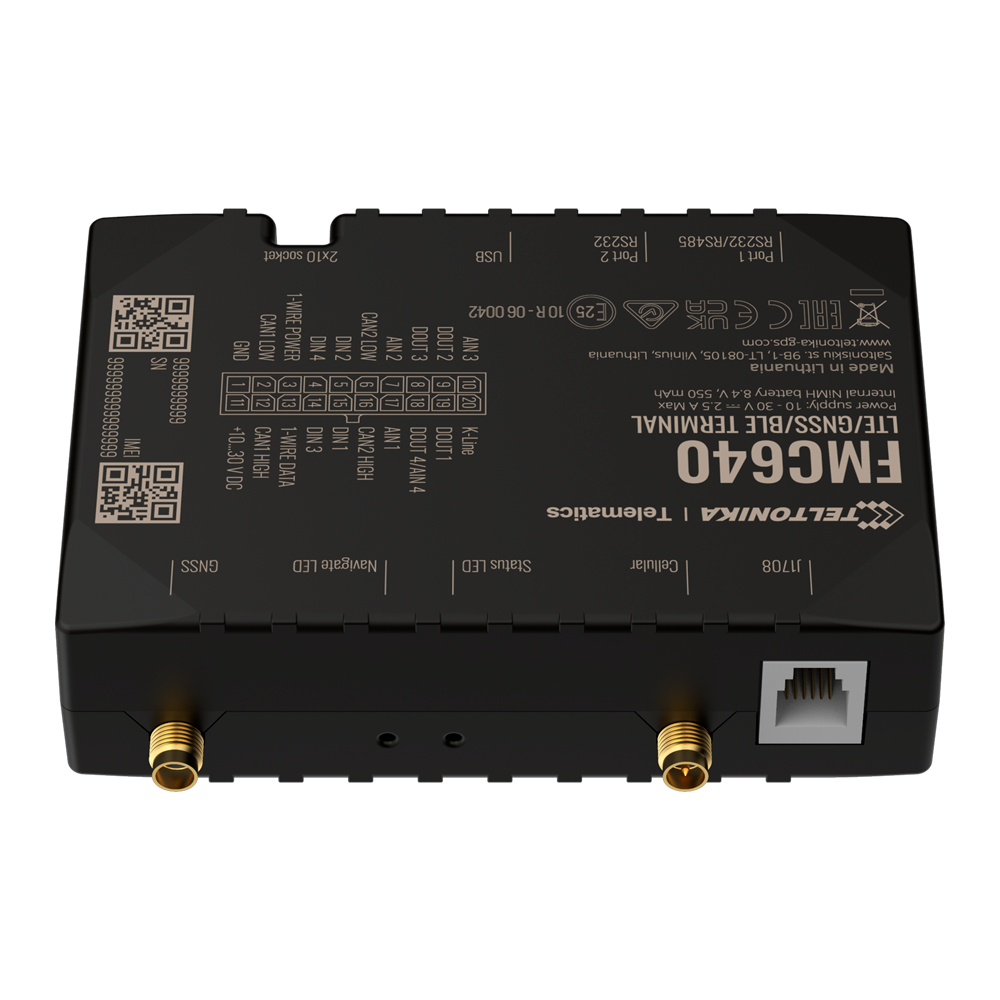 Tracker professionale per veicoli - Collegamento del cablaggio interno - Installazione occulta sotto il cruscotto - 4G, 3G, 2G e BLE per TK-EYE - Dual-SIM | Lettura del tachigrafo per mezzi pesanti - Ingressi e uscite D/A | Lettura del CAN bus