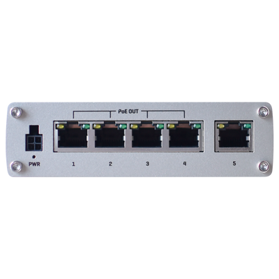 Teltonika Industrial Unmanaged PoE Switch - 5 Gigabit RJ45 Ethernet Ports - 4 PoE+ 802.3af/at Ethernet Ports - Up to 30W for each PoE Port - Up to 120W PoE Power - Rugged Aluminum Housing