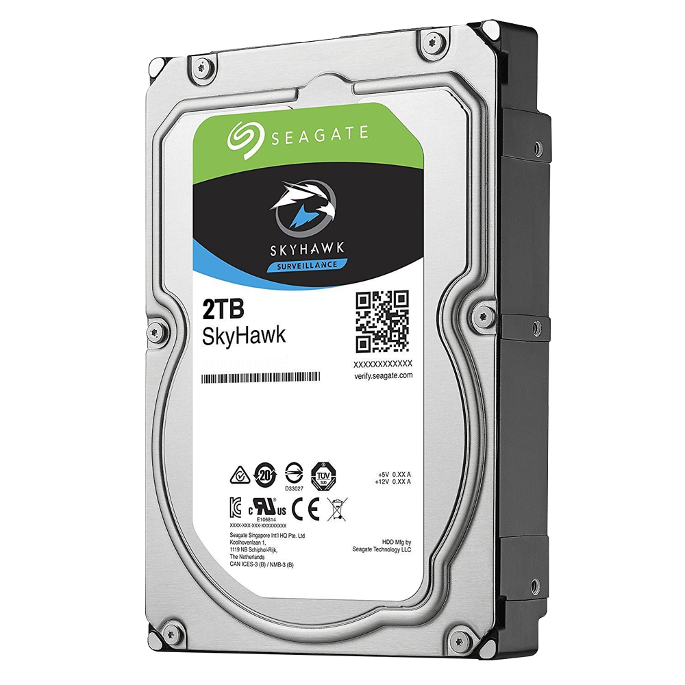 Seagate Skyhawk hard drive - 2 TB capacity - SATA 6 GB/s interface - Model ST2000VX003 - Special for video recorders - Alone or installed on DVR