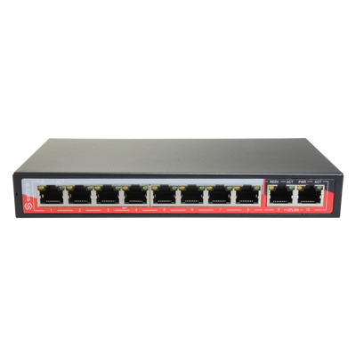 PoE Switch - 8 PoE ports + 2 RJ45 Uplink - Speed ​​10/100 Mbps - Functions: Ai VLan/QOS/CCTV Extend/PoE - Standard IEEE802.3af (PoE) / a (PoE+) - Up to 96W in total for all ports