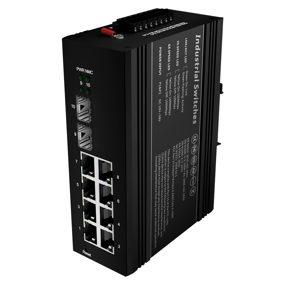 White Label PoE Switch - DIN Rail Mount - 8 Gigabit Ports + 2 Gigabit SFP - 90W Ports 1 &amp; 2 / 30W Ports 3-8 / Maximum 240W - IEEE802.3af/at/bt | PoE/PoE+/Hi-PoE - VLAN/STP/RSTP/MSTP/ERPS/SNMP/ACL - Static LAG/IGMP Snooping/DHCP Snoop/802.1x