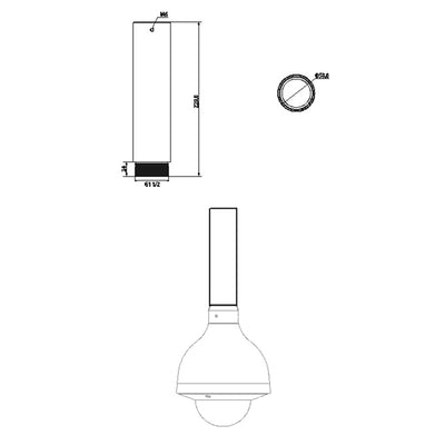 Extension for ceiling mounting - Suitable for motorized Domos - Aluminum alloy - For outdoor use - 220 (Al) x 63 (Ø) mm