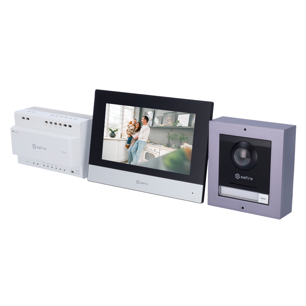 Kit di Videocitofoni - Tecnología 2 fili - Include Placca, Monitor - Convertitore Hub e MicroSD - App cellulare con P2P - Montaggio su superficie