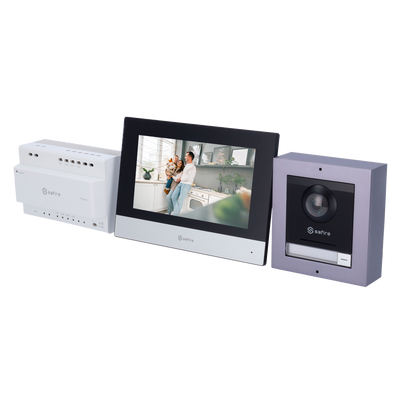 Video intercom kit - 2 wire technology - Includes cover plate, monitor - Hub and MicroSD converter - Cellular app with P2P - Surface mounting
