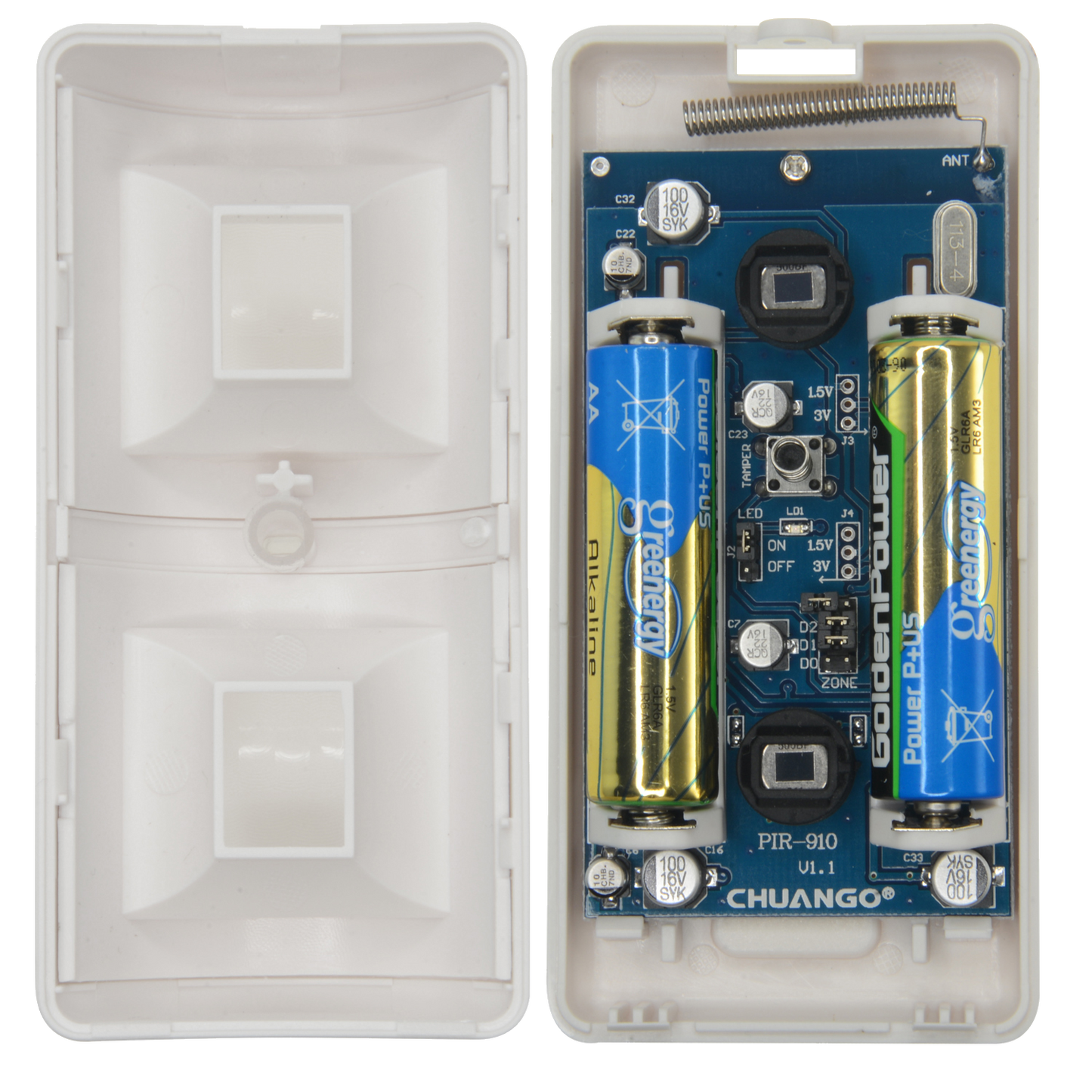 Rilevatore PIR anti animali - Wireless - Antenna interna - Indicatore LED batteria scarica - Intervallo rilevamento 8 m / 110º - Alimentazione 2 batterie AA 1.5 V LR6