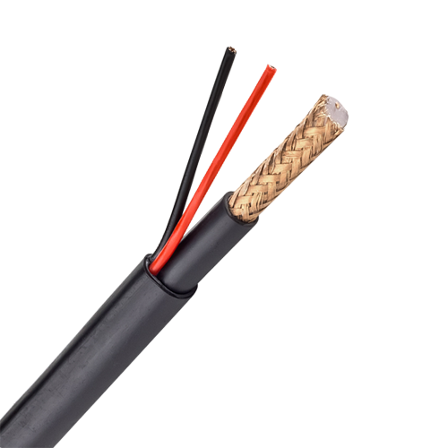 Cable combinado - RG59 + fuente de alimentación - Bobina de 100 metros - Funda negra - Funda exterior LSZH - Compatible con conector CON100HD