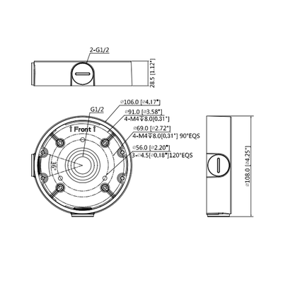 Junction box - For dome cameras - Suitable for outdoor - Roof or wall installation - Cable gland