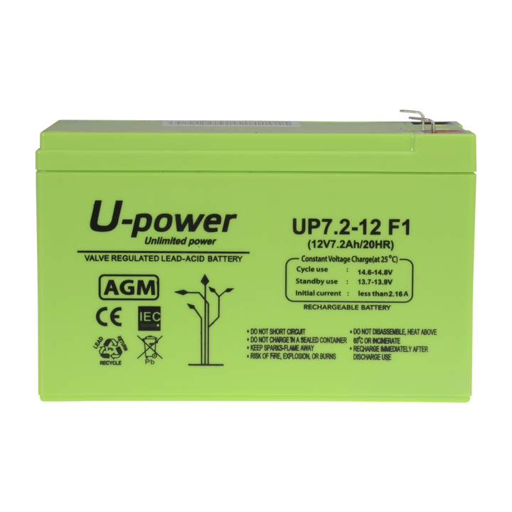 Upower - Rechargeable battery - AGM lead-acid technology - Voltage 12 V - Capacity 7.2 Ah - 101 x 151 x 65 mm / 2180 g - For backup or direct use