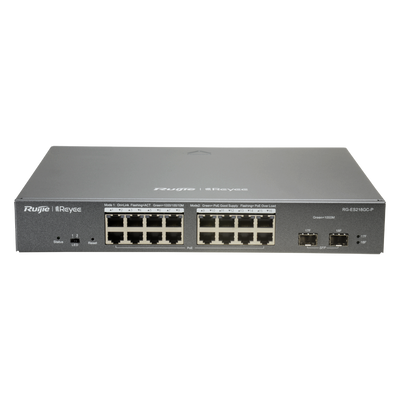 Reyee Switch PoE Cloud Gestibile L2 - 16 porte PoE 802.3af/at + 2 SFP - 16 RJ45 10/100/1000Mbps + 2 SFP 10/100/1000Mbps - 30W per porta 802.3af/at / Massimo 240W - VLAN/Port Isolation/Loop Detection - Limite di Velocità della Porta