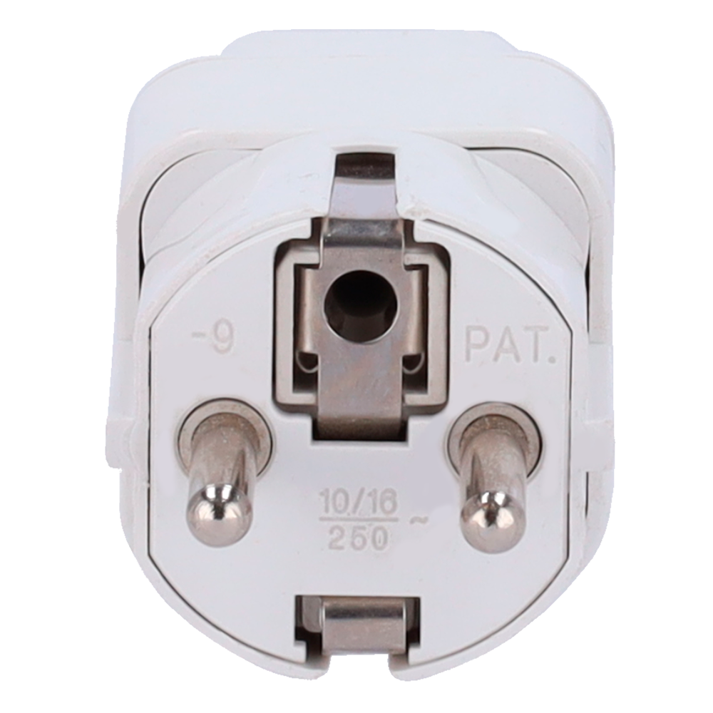 Adaptador  - Enchufe Tipo G (UK) a Enchufe Tipo F (EU)  - Voltaje 250V AC - Corriente Máxima de Salida 10-16 A - Color blanco