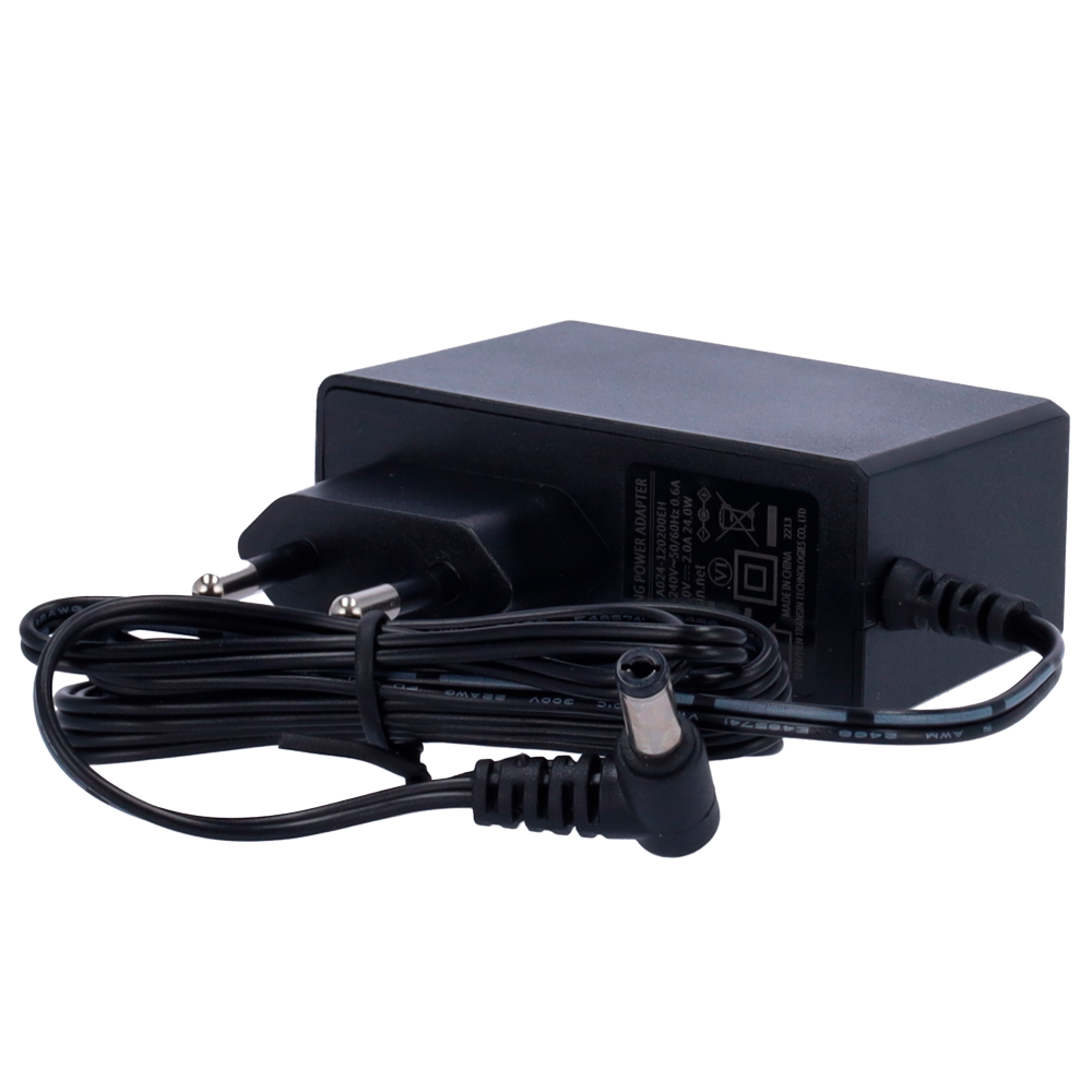 Power source - DC 12V 2A output - 1 L angled output - Standard jack - Stabilized - Cable length 1.5m