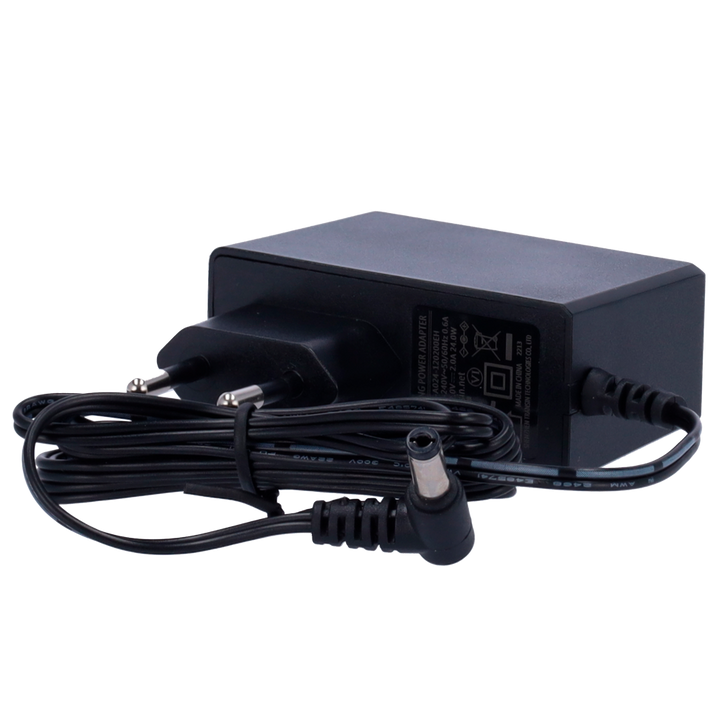 Fonte di alimentazione - Uscita DC 12 V 2 A - 1 Uscita ad angolo a L - Jack standard - Stabilizzato - Lunghezza del cavo 1.5m