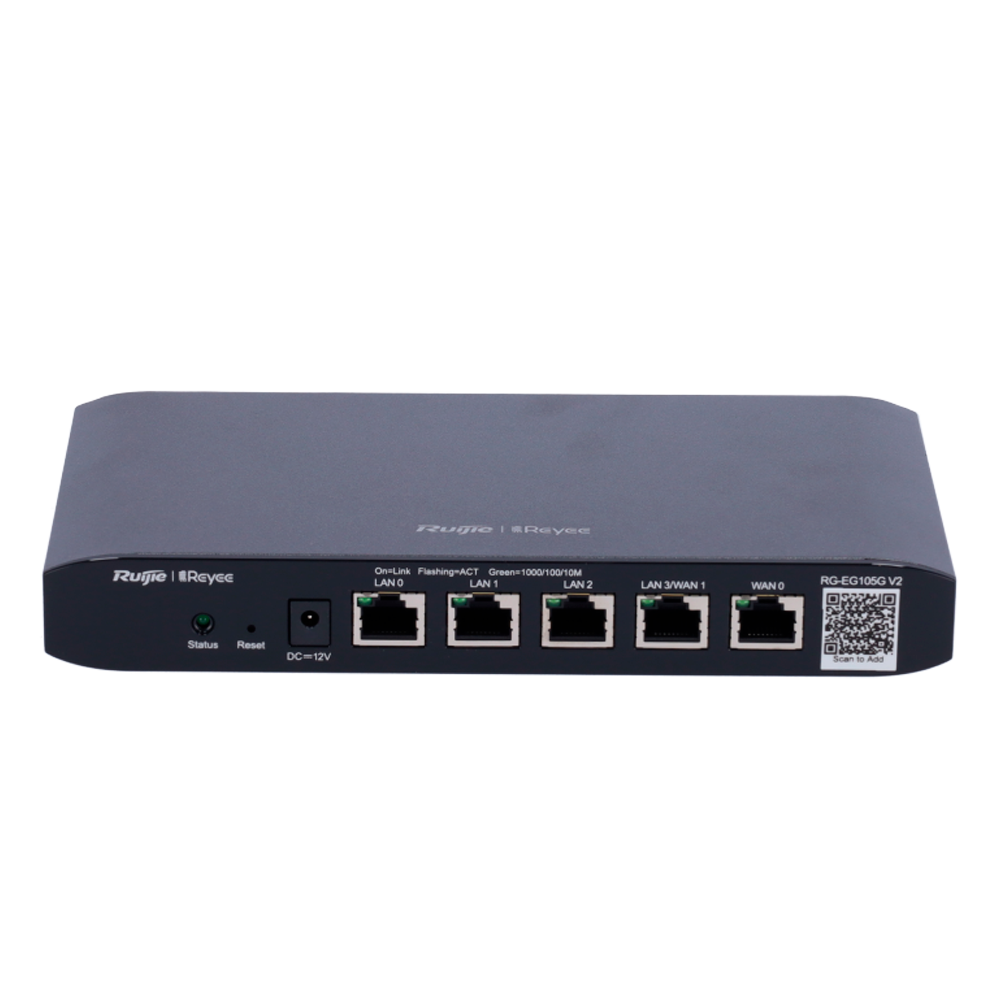 Enrutador Reyee Cloud Controller - 5 Puertos RJ45 10/100 /1000 Mbps - Admite hasta 2 WAN para conmutación por error o equilibrio - Ancho de banda de hasta 600 Mbps - Servidor VPN IPSec, L2TP, PPTP, OpenVPN - Banda de control de ancho de banda inteligente