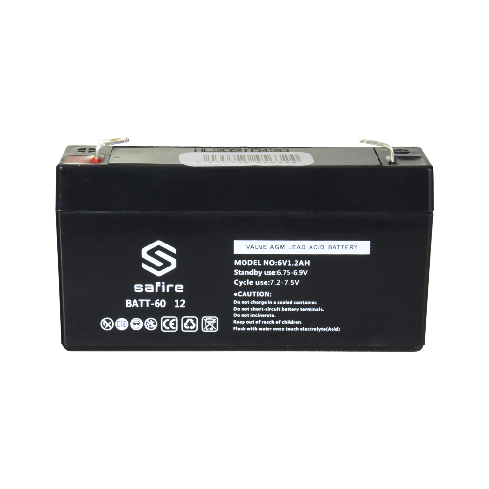 Rechargeable battery - AGM lead-acid technology - Voltage 6 V - Capacity 1.2 Ah - 58 x 97 x 24 mm / 290 g - For backup or direct use