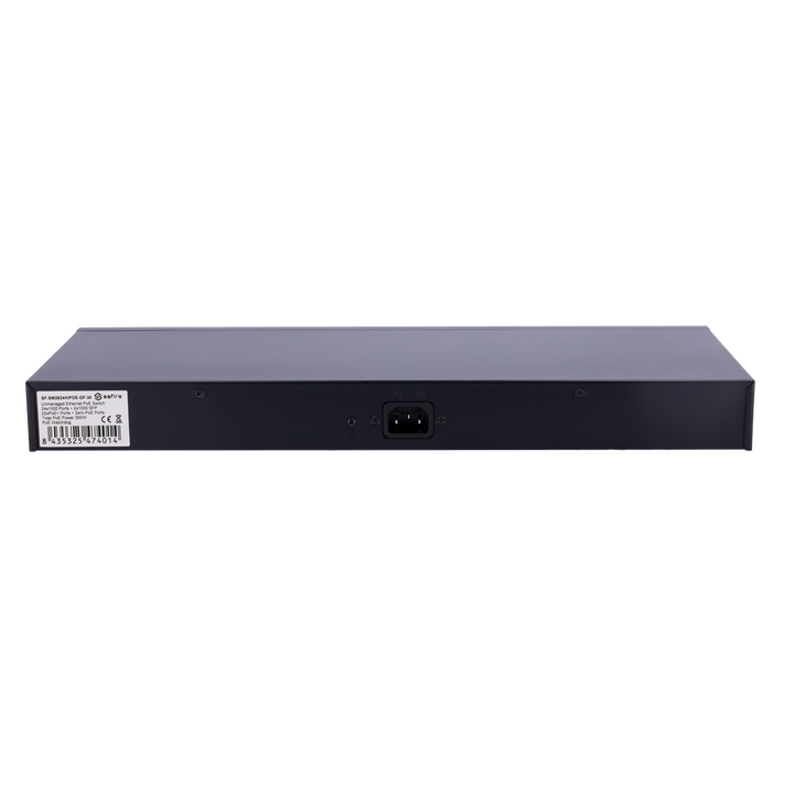 Safire Switch Hi-PoE - 24 puertos PoE + 2 SFP Uplink - Velocidad de puertos Gigabit 10/100/1000Mbps - 22 Puertos PoE+ 30W + 2 Puertos Hi-PoE 60W - PoE Watchdog - Hasta 300W Potencia PoE total