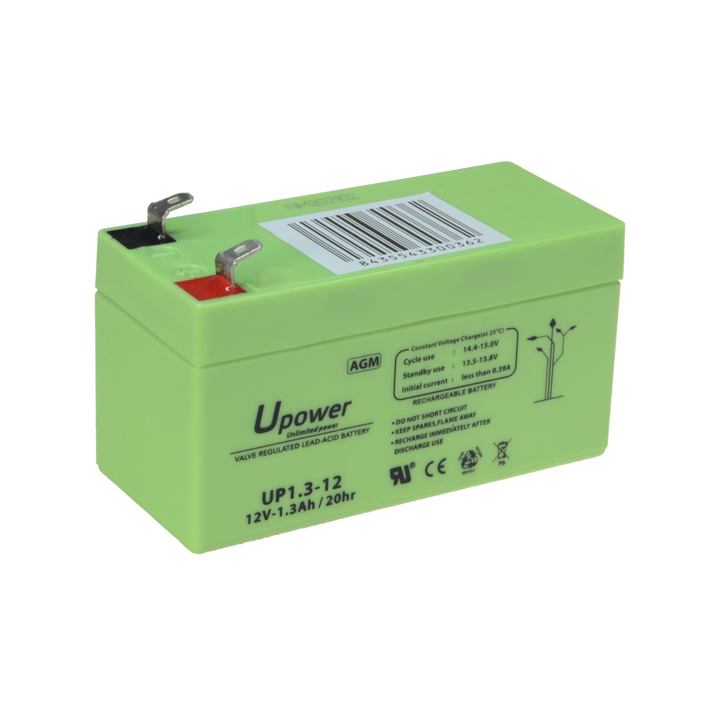 Upower - Rechargeable battery - AGM lead-acid technology - Voltage 12 V - Capacity 1.3 Ah - 58 x 97 x 43 mm / 570 g - For backup or direct use