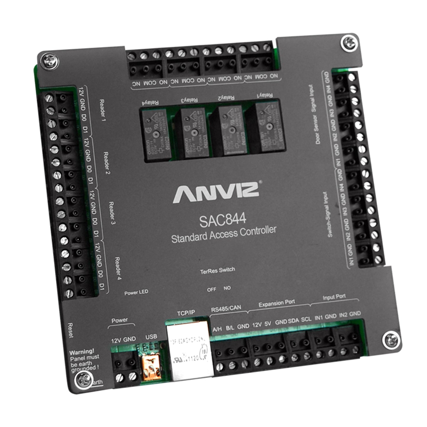 Controlador de Acceso Distribuido - TCP/IP, Mini USB, RS485 - 4 Tickets Wiegand - 4 Relés de Salida - Antipassback, Bloqueos, Bloqueo/Desbloqueo - ANVIZ Starlink incluido gratis
