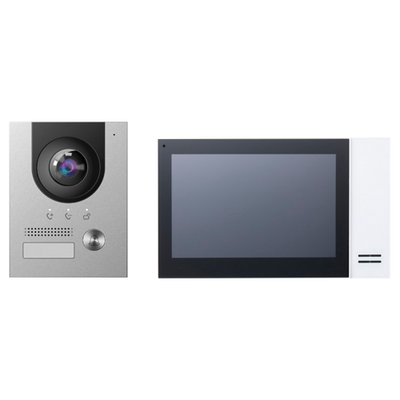 Kit de videoportero - Tecnología IP y PoE - Incluye placa, monitor - Switch PoE y soporte incl. - Aplicación celular con P2P - Montaje en superficie