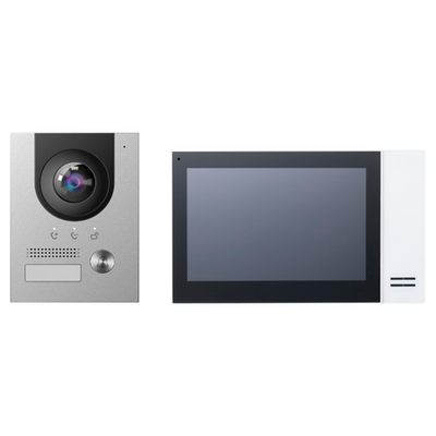 Video intercom kit - IP and PoE technology - Includes plate, monitor - PoE switch and support inc. - Cellular app with P2P - Surface mount