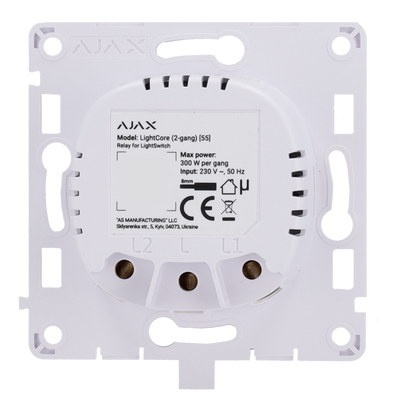 Ajax - LightSwitch LightCore (2 Gang) - Relè doppio per interruttore smart  - Senza fili 868 MHz Jeweller - Range di comunicazione fino a 1100 m - Alimentazione 230 V AC 50 Hz - Non è necessario il neutro - Innowatt