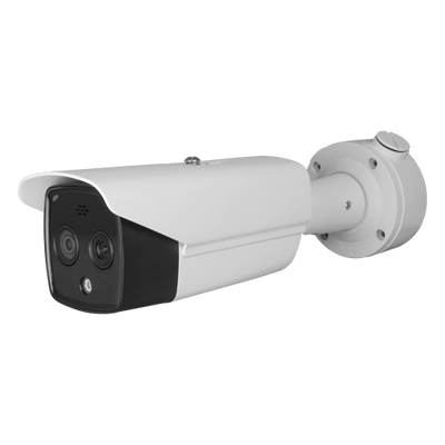 Cámara termográfica Hikvision Dual IP - 160x120 Vox | Lente de 3 mm - Medición remota de temperatura corporal - Sensor óptico 1/2.7” 4 Mpx | Lente de 4 mm - Sensibilidad térmica ≤40mK - Alta precisión ±0,5ºC