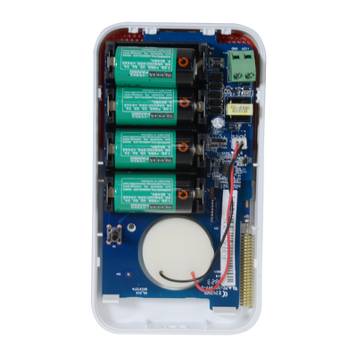 Branded wireless siren - 433MHz/886MHz radio frequency device - Sound intensity 85dBa 1m - Distance 150m - Red warning light - 12VDC / 4xCR123 3V