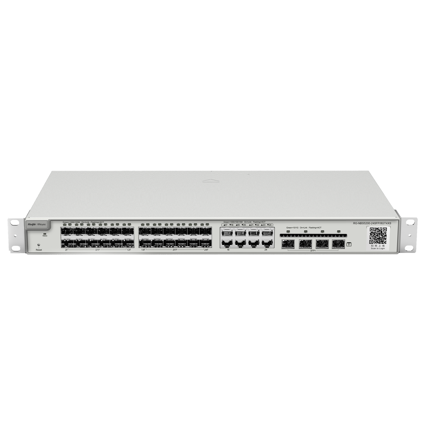 Reyee Switch Cloud Layer  2+ - 24 porte SFP Gigabit  (8 Porte Combo RJ45) - 4 porte SFP+ 10 Gbps - Static LAG/DHCP Snooping/IGMP Snooping/Port Mirroring - VLAN/Port Isolation/STP/RSTP/ACL/QoS - Server DHCP/Rotte statiche
