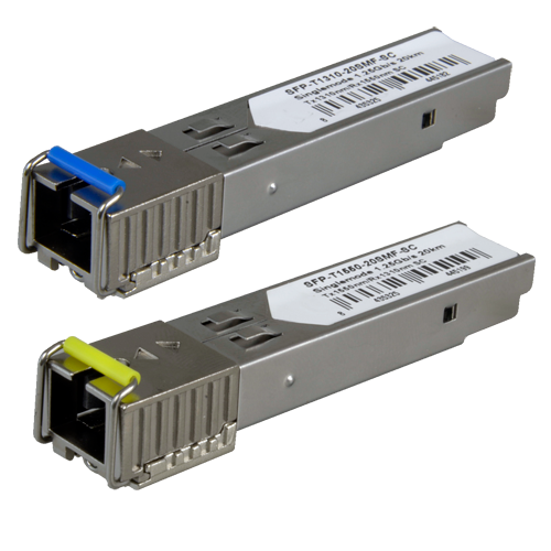 Par de módulos transmisores SFP - Tx 1550/1310 nm Rx 1310/1550 nm - Fibra Monomodo - Conector SC Simplex - BiDi - Máximo 20 km - 1,25Gb/s - 1000Base-LX
