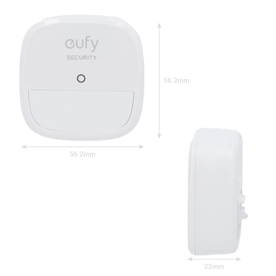 Sensor de movimiento Eufy by Anker  - Inalámbrico 868 MHz - Compatible con el sistema de alarma Eufy - Botón de enlace rápido a HomeBase - Funcionamiento a pilas - Cobertura 100° / 9 m para interior