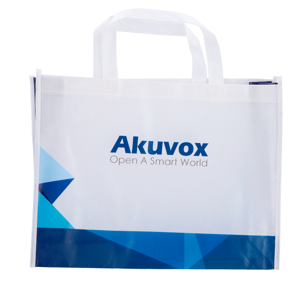 Akuvox - Borsa riutilizzabile con manici - Fibra di poliestere - Colore blu e bianco - Innowatt