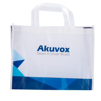 Akuvox - Borsa riutilizzabile con manici - Fibra di poliestere - Colore blu e bianco - Innowatt