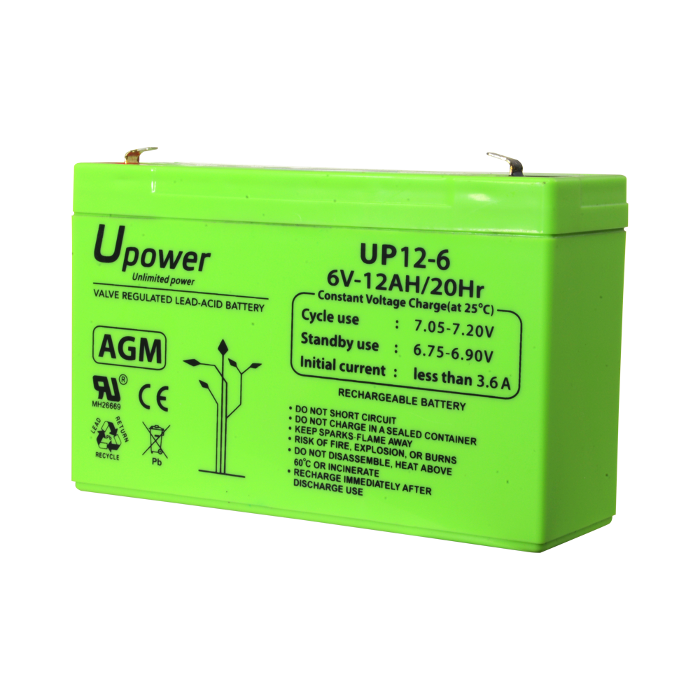 Upower - Rechargeable battery - AGM lead-acid technology - Voltage 6 V - Capacity 12.0 Ah - 100 x 151x 51/ 1800g - For backup or direct use