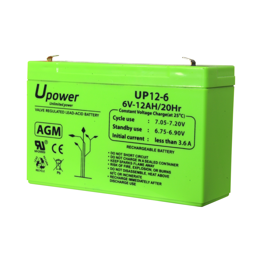 Upower - Batería recargable - Tecnología plomo-ácido AGM - Voltaje 6 V - Capacidad 12,0 Ah - 100 x 151x x 51/ 1800g - Para respaldo o uso directo