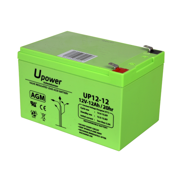 <span style="text-align: left;">Upower - Rechargeable battery - AGM lead-acid technology - Voltage 12 V - Capacity 12.0 Ah - 101 x 151 x 98/ 3800g - For backup or direct use</span>