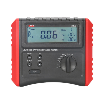 Misuratore della resistenza di terra - Display LCD - Misurazione della resistenza di terra fino a 40kΩ - Misura della resistività del suolo fino a 40kΩ - Memorizzazione dei dati - Spegnimento automatico