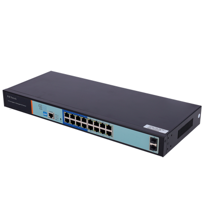 Switch PoE - 16 porte PoE + 2 Gigabit SFP - Velocità 10/100/1000 Mbps - 46 W per porta/ Massimo 250W / Fino a 250m - VLAN/Porta Isolation/STP/RSTP/MSTP/ACL/QoS/802.1X - LACP/DHCP Snooping/IGMP Snooping/Port Mirroring