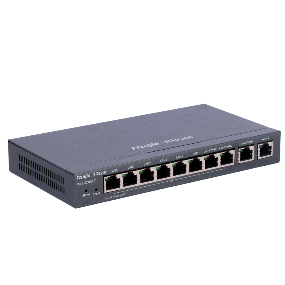 Reyee Router PoE Controller Cloud - 8 Porte PoE+ RJ45 GE + 2 Porte RJ45 GE - 10 Porte RJ45 10/100 /1000 Mbps - Supporta fino a 4 WAN per il failover o il bilanciamento - Fino a 600 Mbps di larghezza di banda - Server VPN IPSec, L2TP, PPTP, OpenVPN
