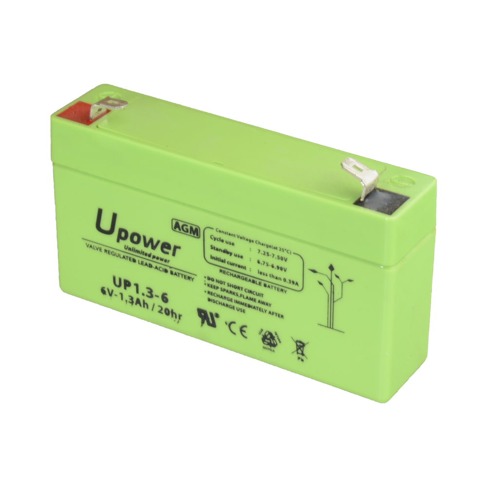 Upower - Batteria ricaricabile - Tecnologia piombo-acido AGM - Voltaggio 6 V - Capacità 1.3 Ah - 97 x 57.5x x 24/ 290g - Per backup o uso diretto