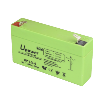 Upower - Rechargeable battery - AGM lead-acid technology - Voltage 6 V - Capacity 1.3 Ah - 97 x 57.5xx 24/ 290g - For backup or direct use